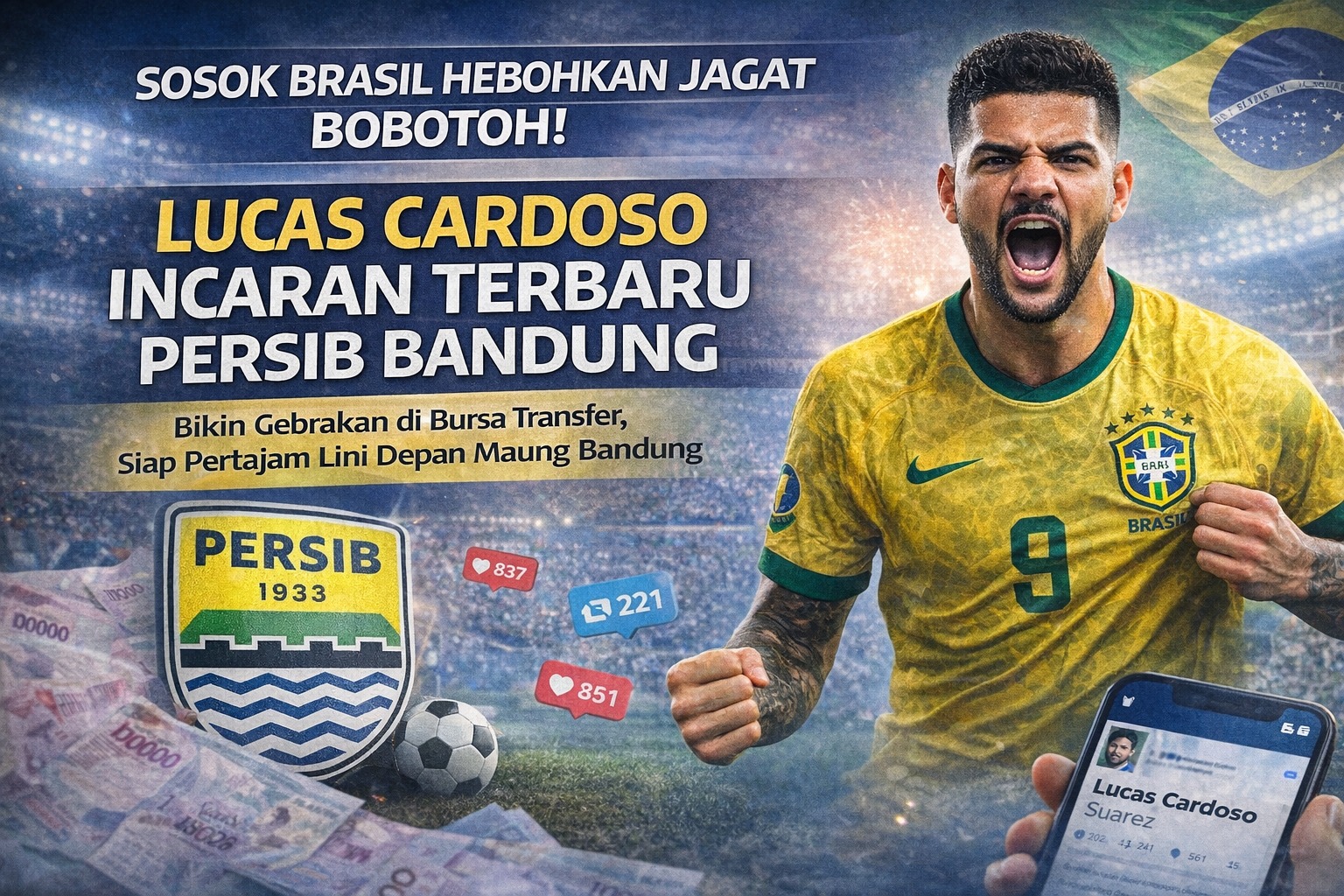 Rumor transfer Lucas Cardoso Suarez ke Persib Bandung makin kencang! Simak profil dan peluang striker Brasil ini gabung Maung Bandung di Liga 1.