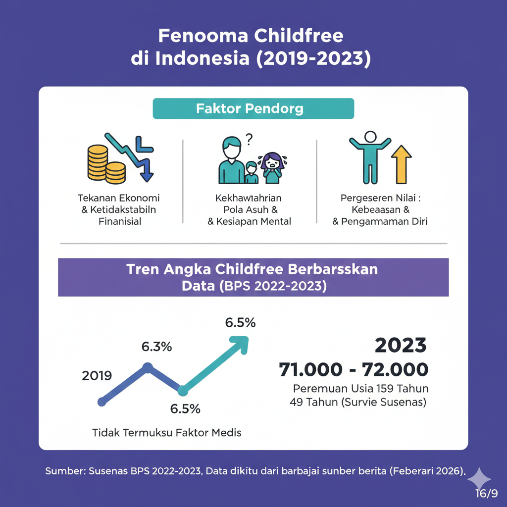 Fenomena childfree atau keputusan pasangan suami istri untuk tidak memiliki anak kian mengemuka di tengah masyarakat, khususnya di kalangan milenial dan Generasi Z.