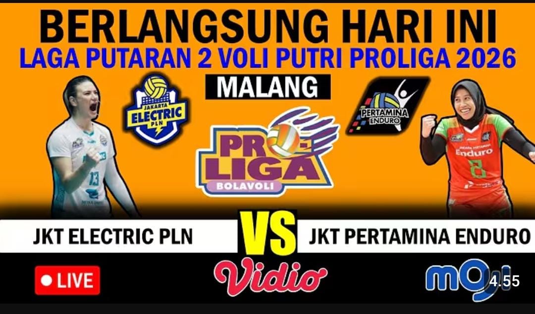 Siaran langsung Jakarta Pertamina Enduro vs Jakarta Elektrik PLN di Proliga 2026, Megawati jadi tumpuan dalam duel panas di Malang.