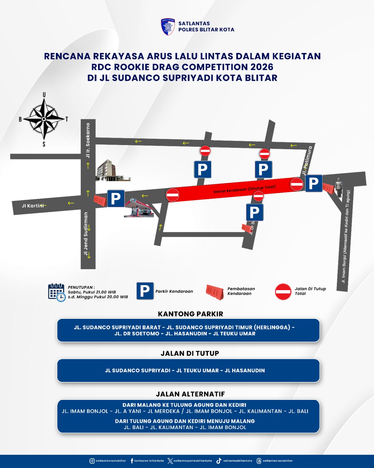 Peta rekayasa lalin RDC di Jalan Soedanco Supriyadi Kota Blitar.