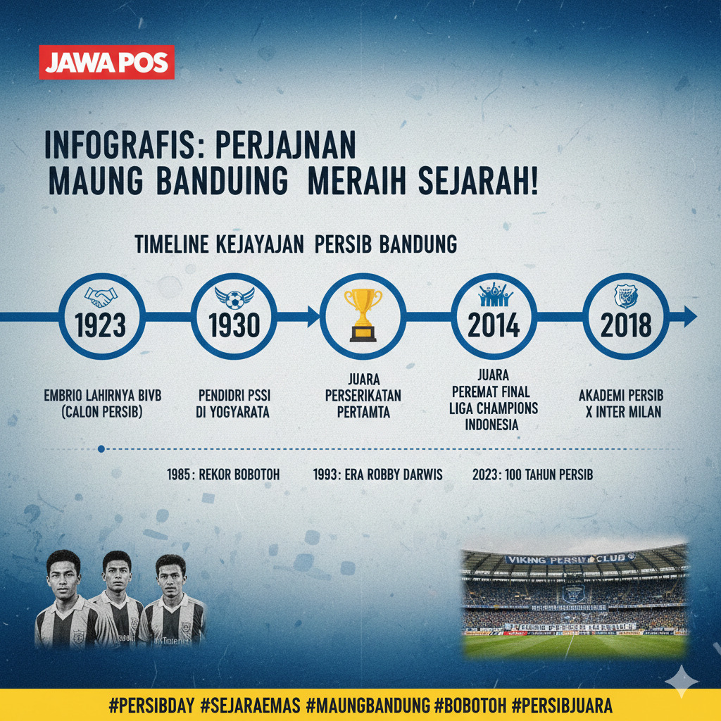 Simak Sejarah Persib Bandung dari 1923! Dari rekor penonton dunia, kejayaan Perserikatan, hingga kolaborasi dengan Inter Milan.