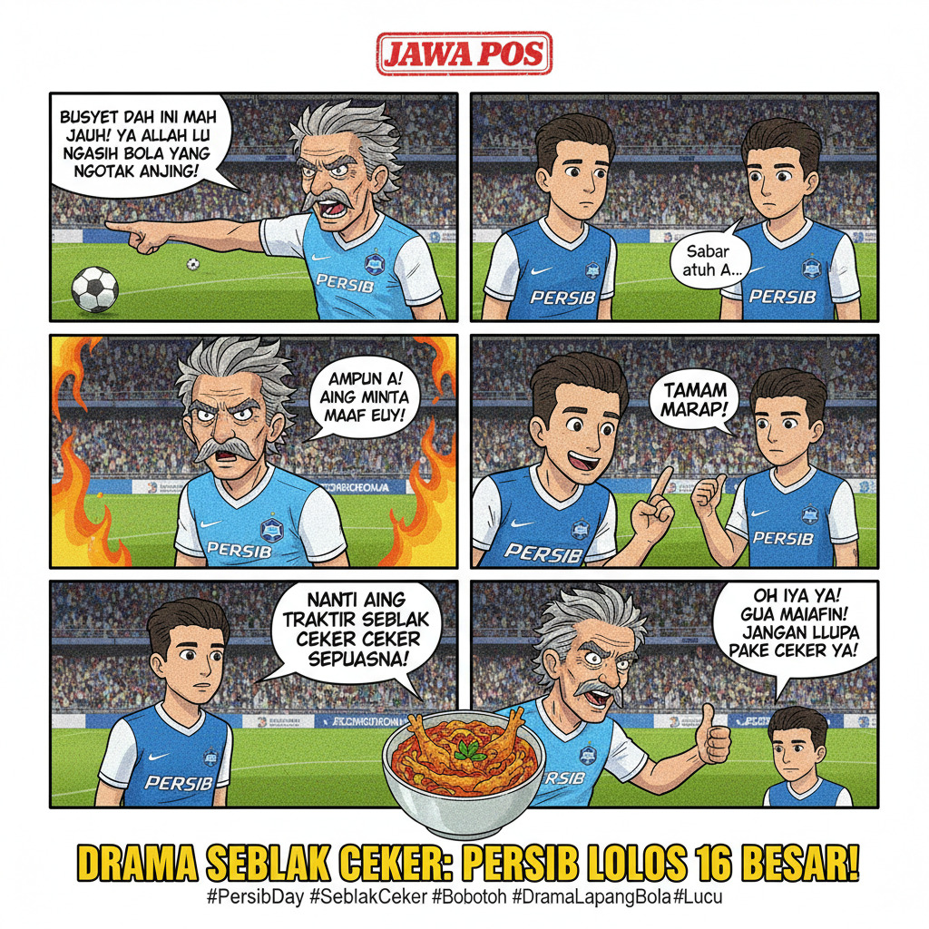 Persib Bandung Lolos 16 Besar usai laga dramatis lawan MU Indo! Ada drama Prof Nick ngamuk hingga damai pakai seblak ceker.