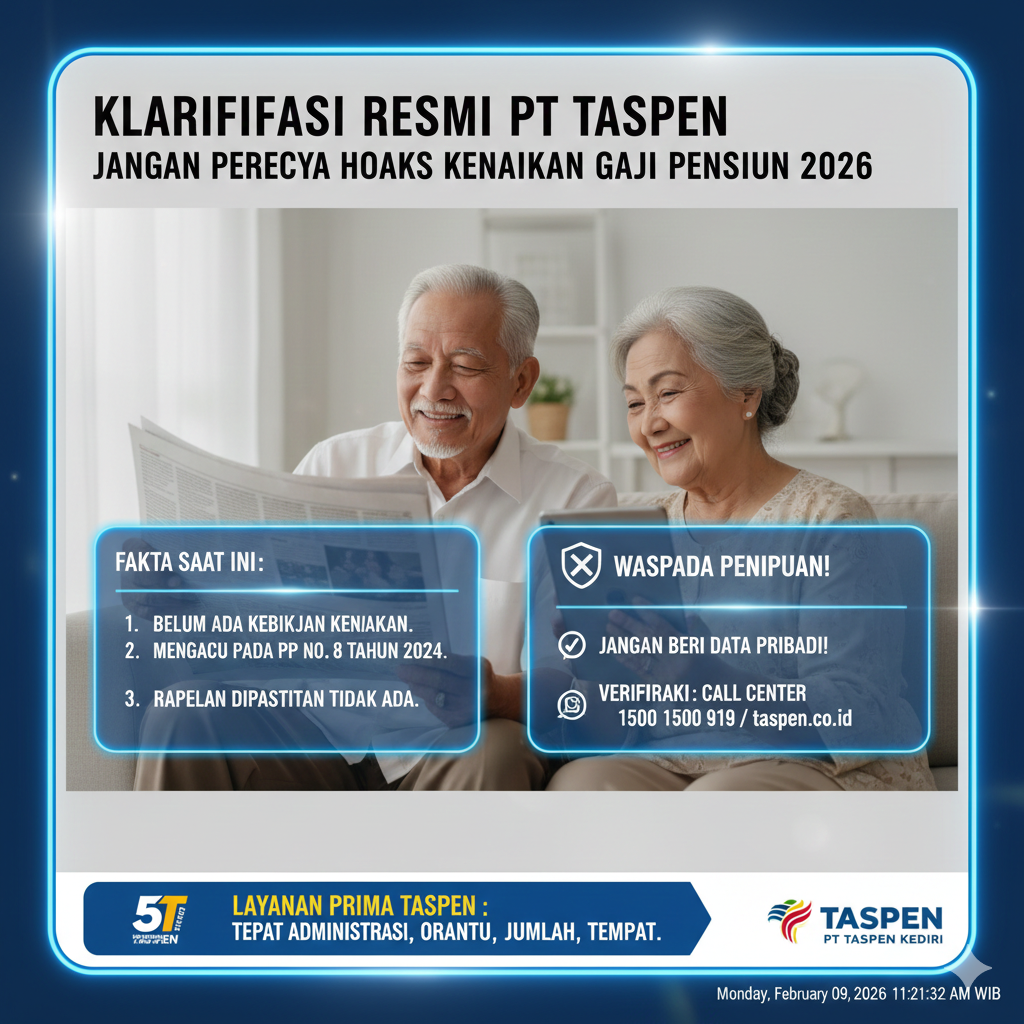 Kabar kenaikan gaji pensiun PNS viral di medsos. PT TASPEN tegas sampaikan belum ada keputusan resmi pemerintah. Cek fakta resminya di sini