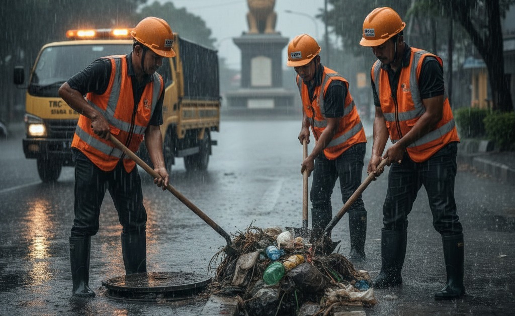 Sampah Material Sumbat Saluran Dinas PUPR Petakan Titik Genangan Banjir  Terjunkan TRC Bersihkan Sampah