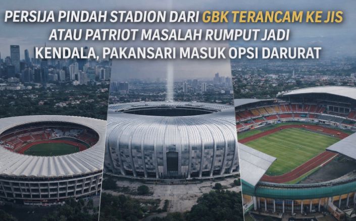 Persija pindah stadion dari GBK terancam ke JIS atau Patriot. Masalah rumput jadi kendala, Pakansari masuk opsi darurat.