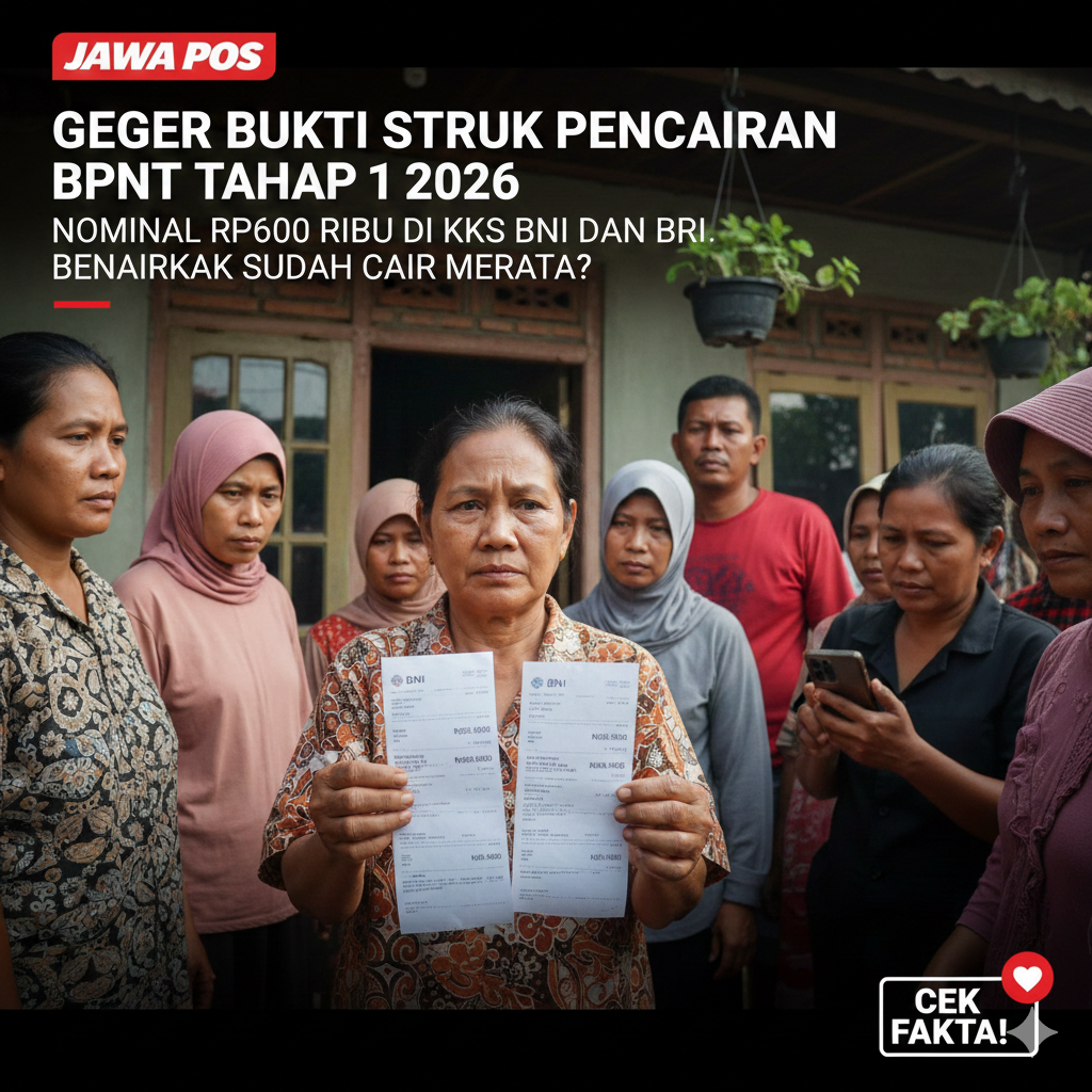 Cek fakta pencairan BPNT Tahap 1 2026 nominal Rp600 ribu di KKS BNI &amp; BRI. Jangan terkecoh struk viral, simak update valid SIKS-NG di sini!