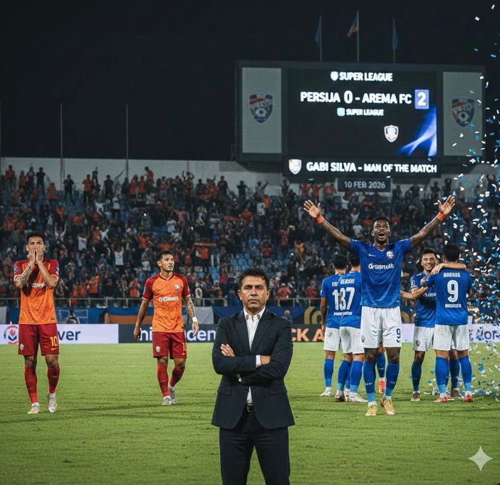 Persija Jakarta kalah dari Arema FC 0-2 di Super League. Gabi Silva jadi pembeda, strategi Mauricio Souza menuai sorotan.