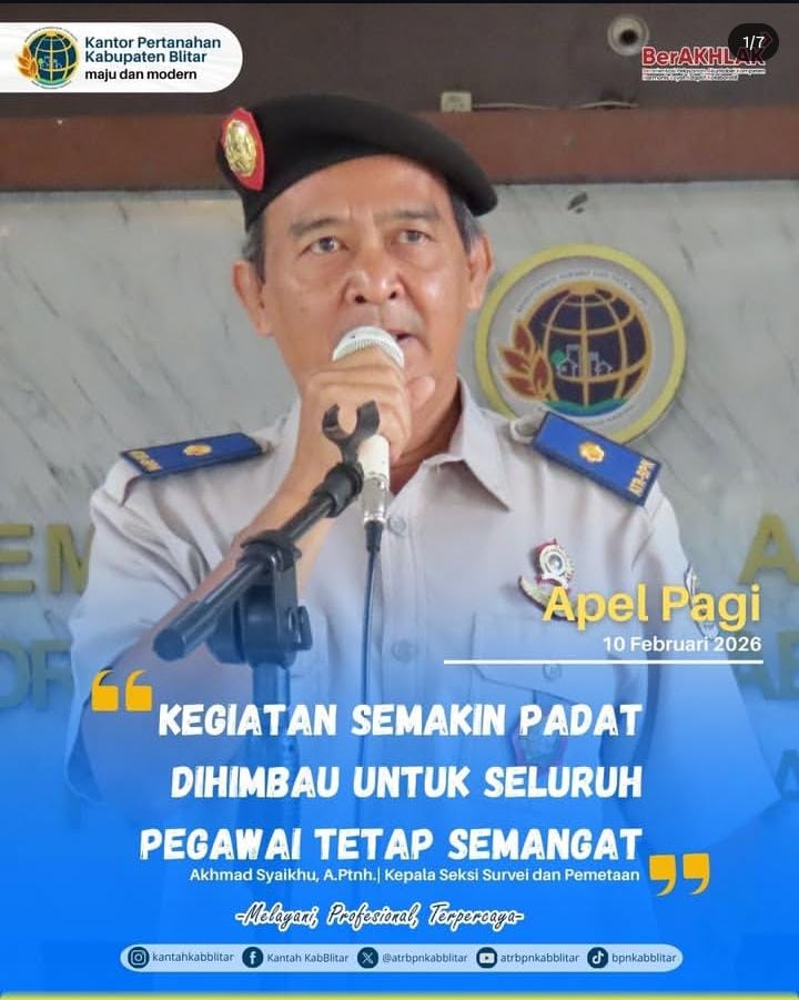 Kantor Pertanahan Kabupaten Blitar targetkan residu layanan tuntas Maret 2026 dan kejar 70% target KW nasional.