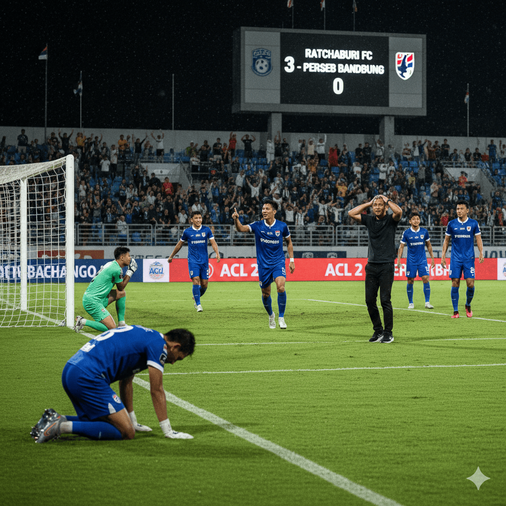 Persib Bandung takluk 0-3 dari Ratchaburi FC di ACL 2. Simak analisa kekalahan telak ini dan peluang Persib Bandung vs Ratchaburi FC di leg 2.
