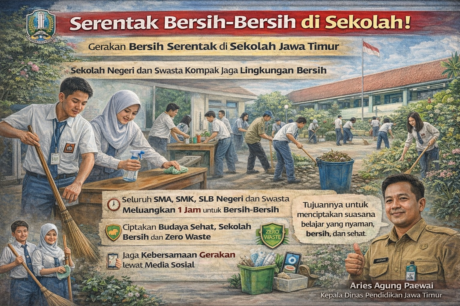 Kadindik Serukan Jawa Timur Kompak Bergerak Satu Jam Bersih-Bersih Wujudkan Lingkungan Asri 