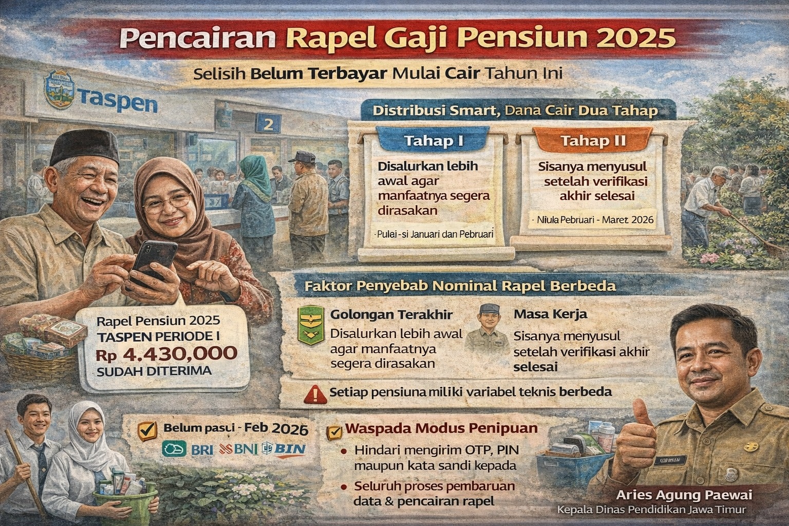 TASPEN Kediri pastikan rapel gaji pensiun 2025 cair lewat sistem smart distribution. Simak alasan nominal berbeda dan jadwal cair tahap 2