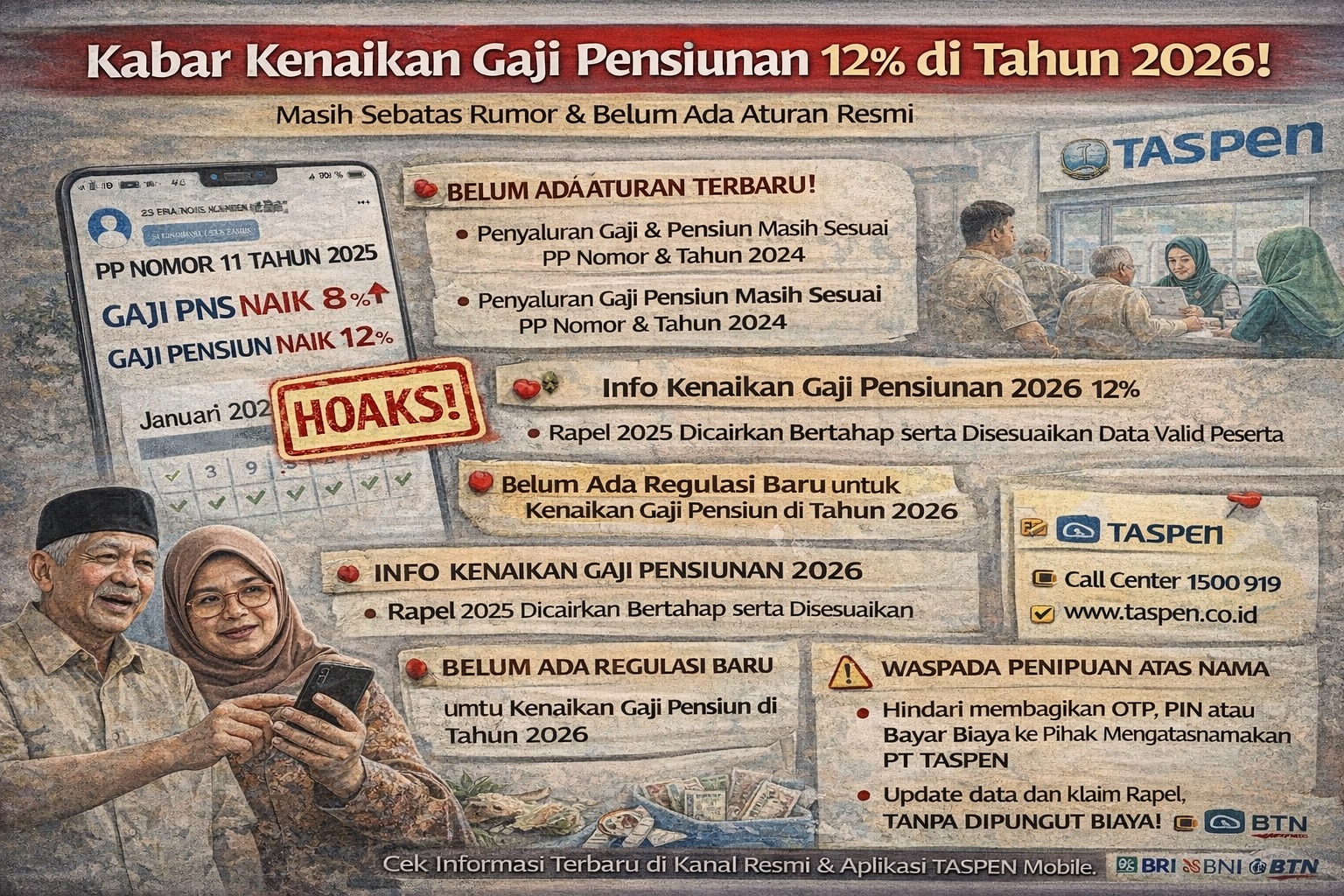 Isu gaji pensiun naik 12% di 2026 ternyata kebijakan lama 2024. Simak fakta PT TASPEN Kediri soal rapel dan skema smart distribution di sini