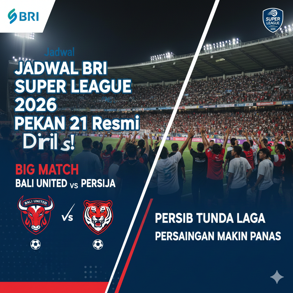 Jadwal BRI Super League 2026 Pekan 21 Resmi Dirilis! Big Match Bali United vs Persija, Persib Tunda Laga, Persaingan Makin Panas