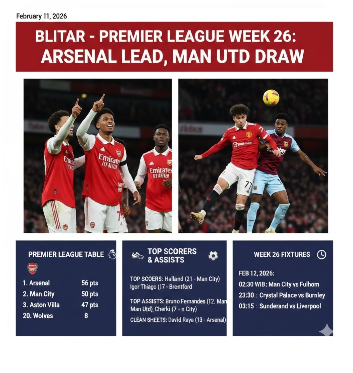 Hasil Liga Inggris Pekan 26: Arsenal Makin Kokoh di Puncak, MU Ditahan West Ham, Haaland Raja Top Skor!