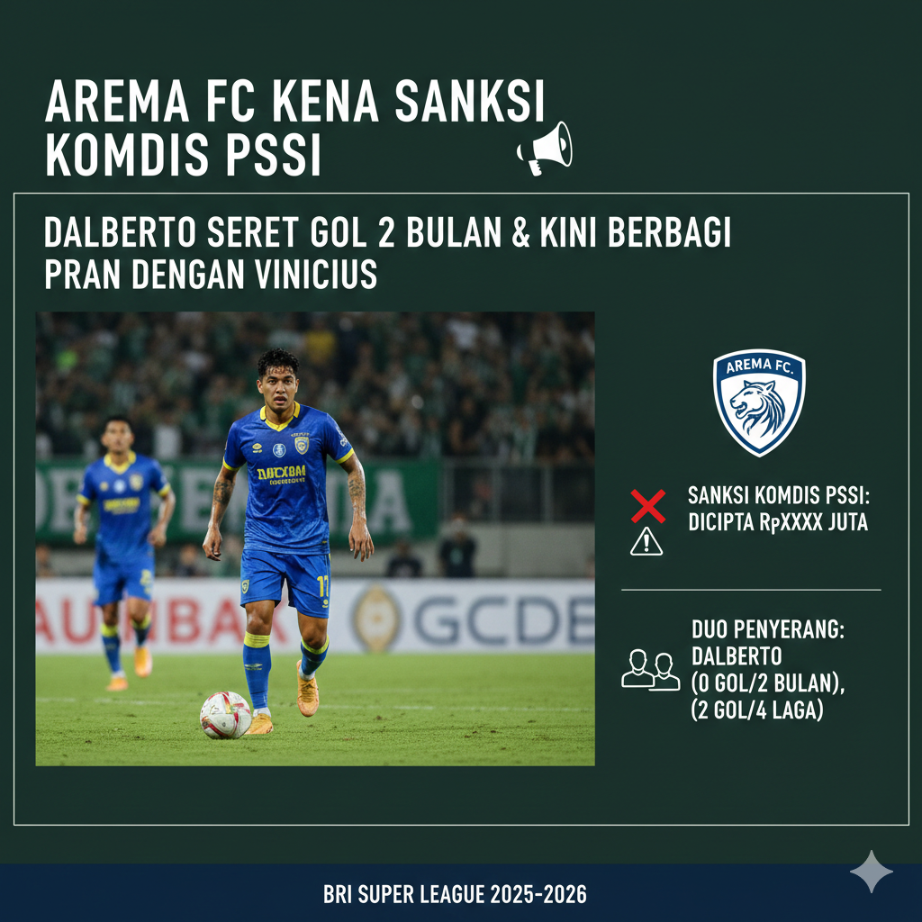 Arema FC kena sanksi Komdis PSSI, Dalberto seret gol 2 bulan dan kini berbagi peran dengan Vincius.