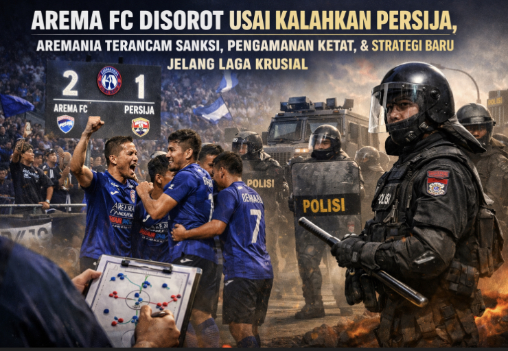 Arema FC disorot usai kalahkan Persija. Aremania terancam sanksi, pengamanan ketat, dan strategi baru jelang laga krusial.