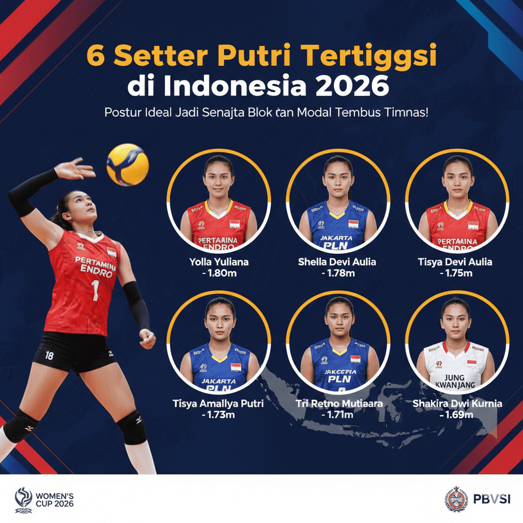 6 Setter Putri Tertinggi di Indonesia 2026, Postur Ideal Jadi Senjata Blok dan Modal Tembus Timnas!