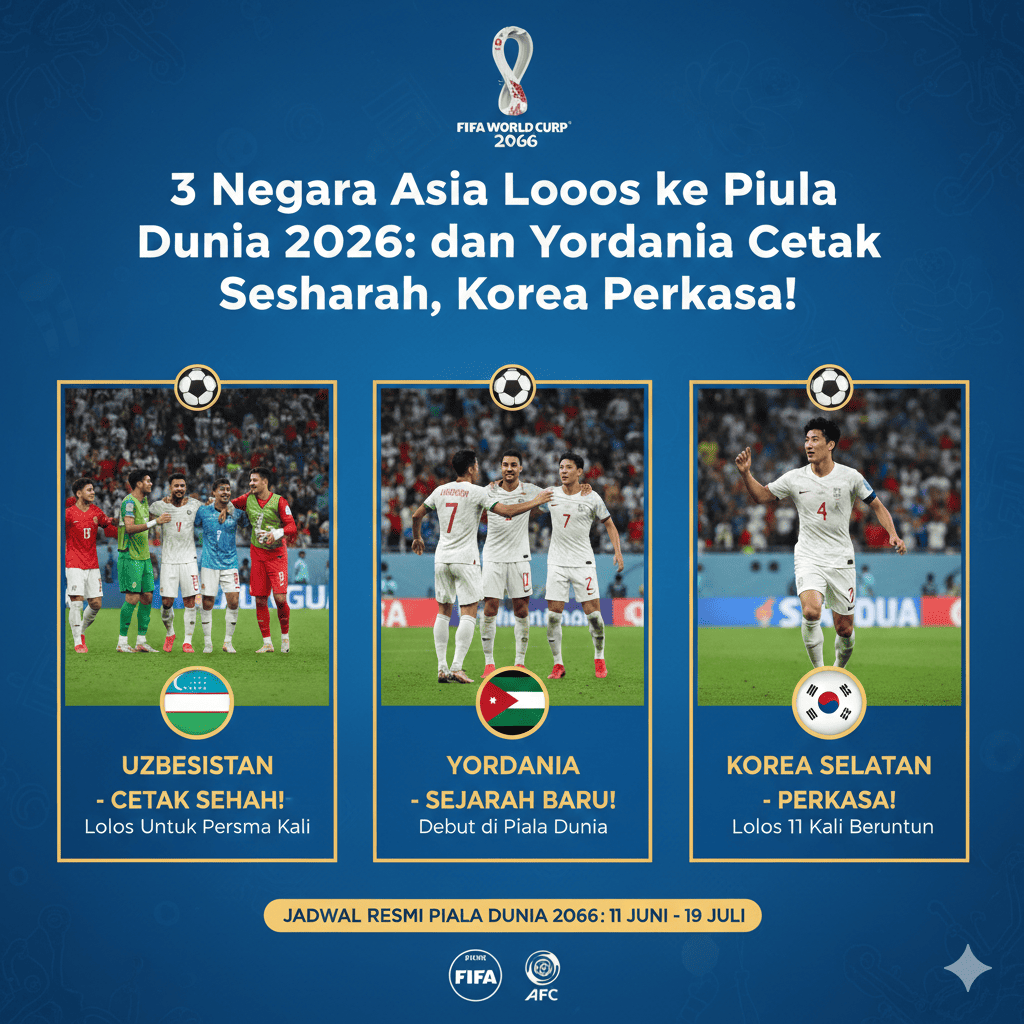 3 Negara Asia Lolos ke Piala Dunia 2026: Uzbekistan dan Yordania Cetak Sejarah, Korea Selatan Perkasa!