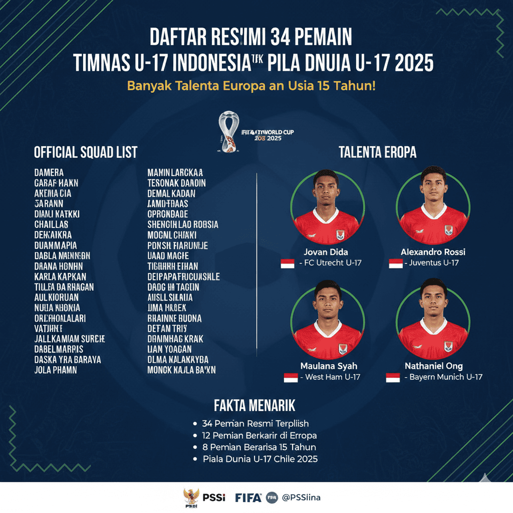 Daftar Resmi 34 Pemain Timnas U-17 Indonesia untuk Piala Dunia U-17 2025, Banyak Talenta Eropa dan Usia 15 Tahun!