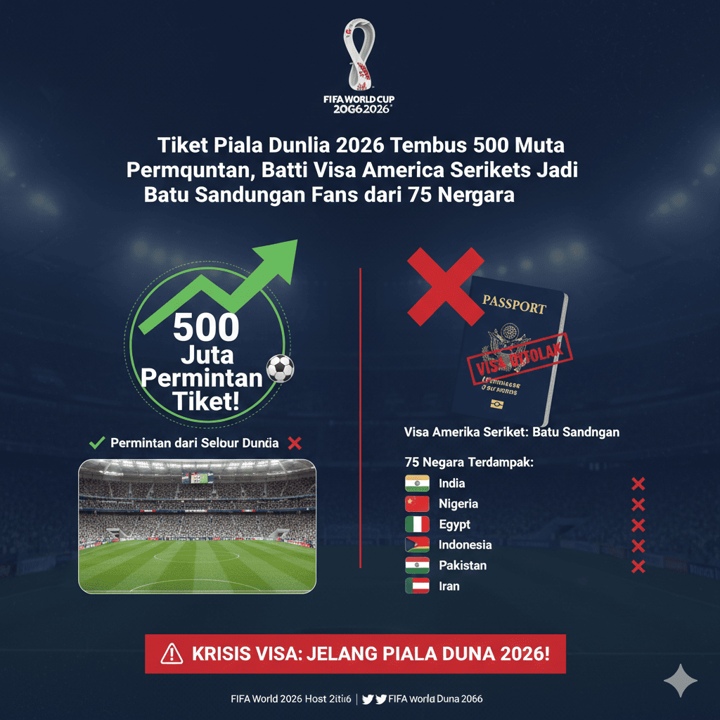 Tiket Piala Dunia 2026 Tembus 500 Juta Permintaan, Tapi Visa Amerika Serikat Jadi Batu Sandungan Fans dari 75 Negara  