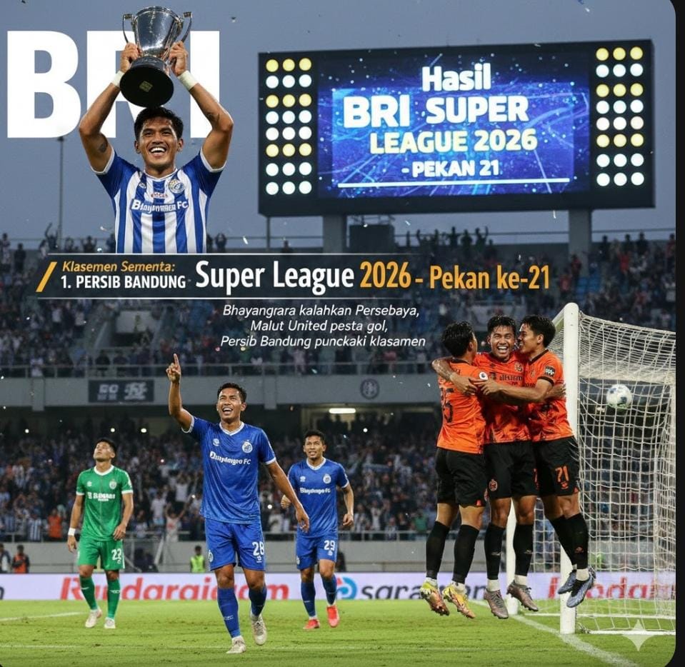 Hasil Liga 1 Super League 2026 pekan ke-21, Dewa United dan Malut United menang besar, Persib Bandung tetap puncaki klasemen.
