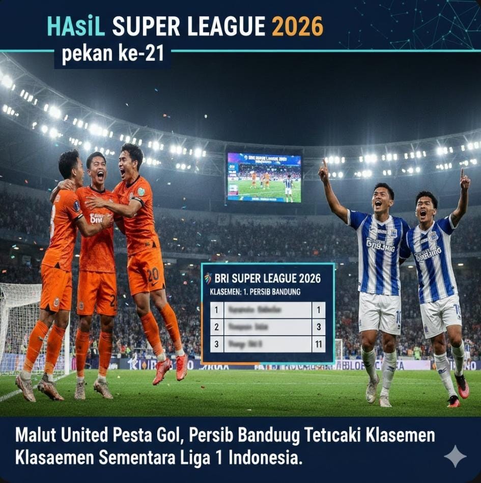 Hasil BRI Super League 2025 pekan ke-21, Malut United pesta gol, Persib Bandung tetap puncaki klasemen sementara Liga 1 Indonesia.