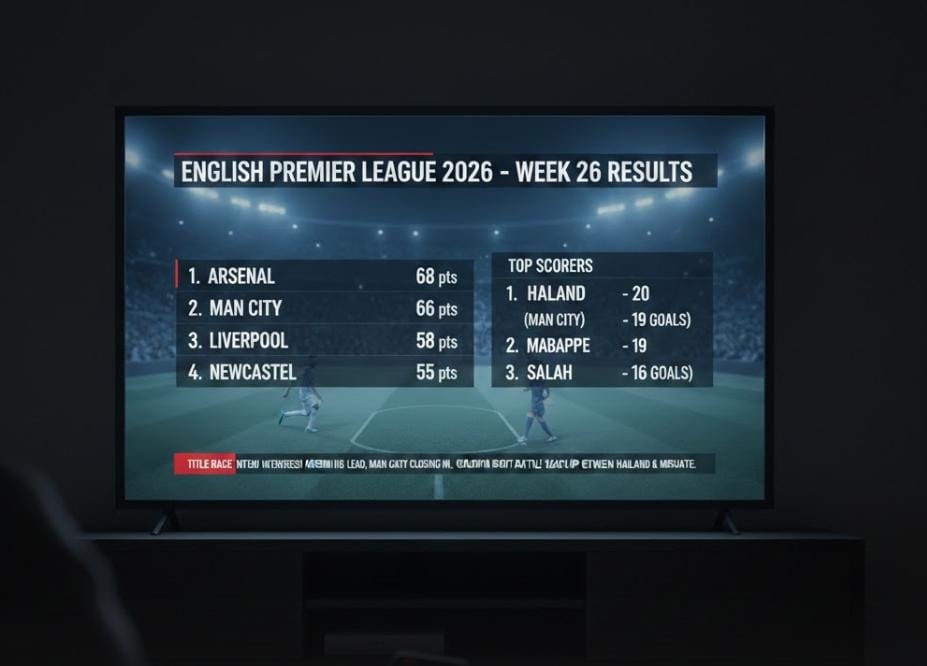Hasil Liga Inggris 2026 pekan ke-26, Arsenal masih puncak klasemen, Man City membayangi, persaingan top skor dan klasemen makin panas.