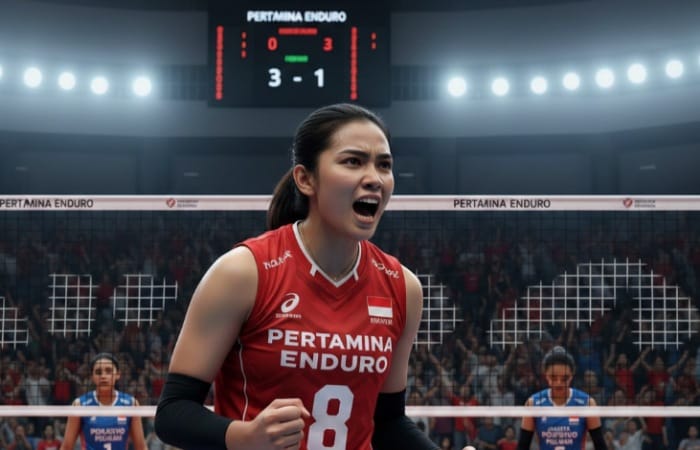 Megawati Hangestri mengamuk di Bojonegoro, bawa Pertamina Enduro lolos final four Proliga 2026 usai tekuk Popsivo Polwan 3-1.
