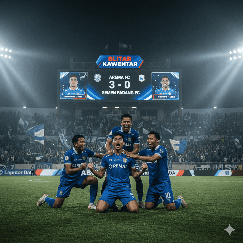 Arema FC menang telak 3-0 atas Semen Padang. Joel Vinicius cetak dua gol, sementara Betinho dilarikan ke rumah sakit untuk observasi.
