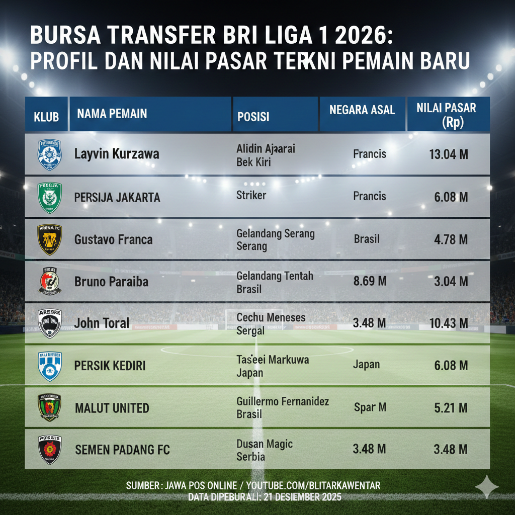 Update bursa transfer Liga 1 2026: Persib incar eks PSG, Persija &amp; Arema FC resmi gaet bintang baru. Cek daftar pemain resmi di sini!