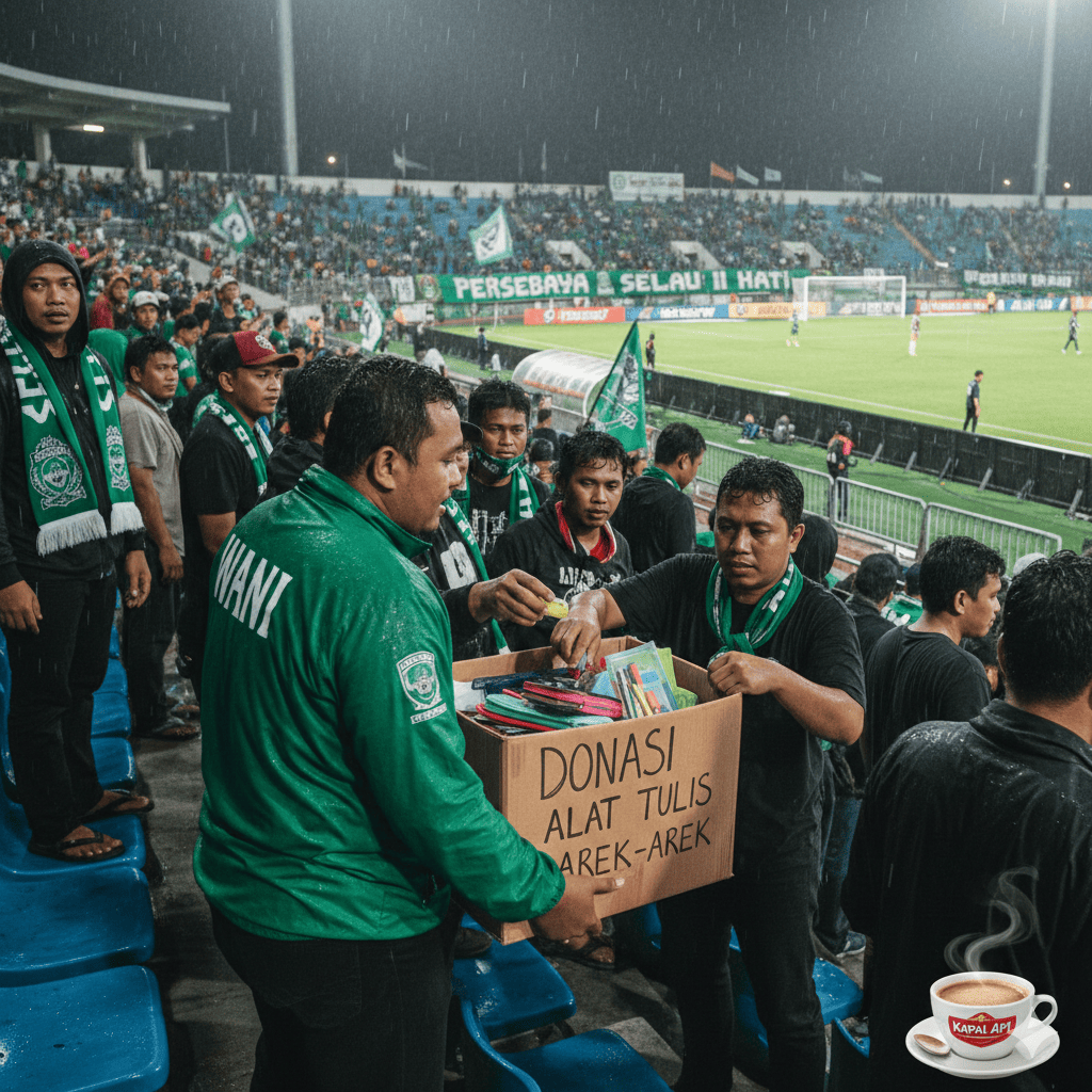 Aksi Bonek donasi alat tulis di laga Persebaya viral! Bukti semangat Wani untuk kemanusiaan meski hasil pertandingan bikin kecewa. Simak selengkapnya.
