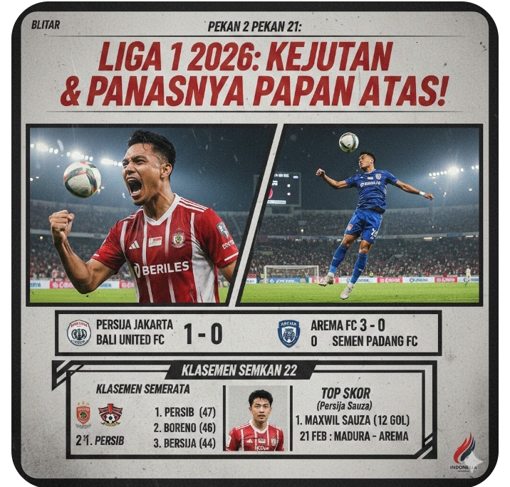Hasil Liga 1 2026 Pekan 21: Persija Menang Big Match, Arema Pesta Gol, Ini Klasemen, Top Skor, dan Jadwal Terbaru!