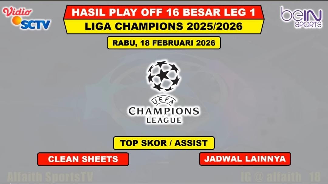 Hasil Liga Champions 2026 leg pertama menampilkan kemenangan Galatasaray, Real Madrid, dan PSG, serta Mbappe memimpin top skor