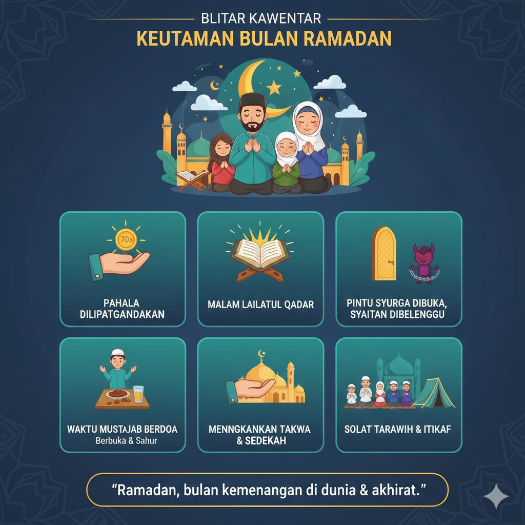 Ketahui 10 keutamaan bulan Ramadan, mulai daripada pahala berlipat ganda hingga malam Lailatul Qadar. Mari maksimumkan ibadah di bulan penuh ampunan ini.