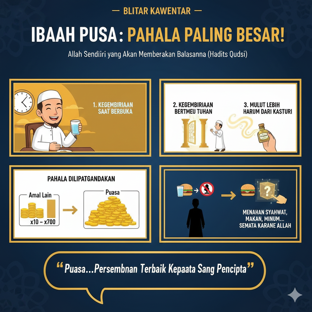 Mengapa pahala puasa disebut yang terbesar? Simak penjelasan Hadits Qudsi tentang keistimewaan puasa yang balasannya diberikan langsung oleh Allah SWT.