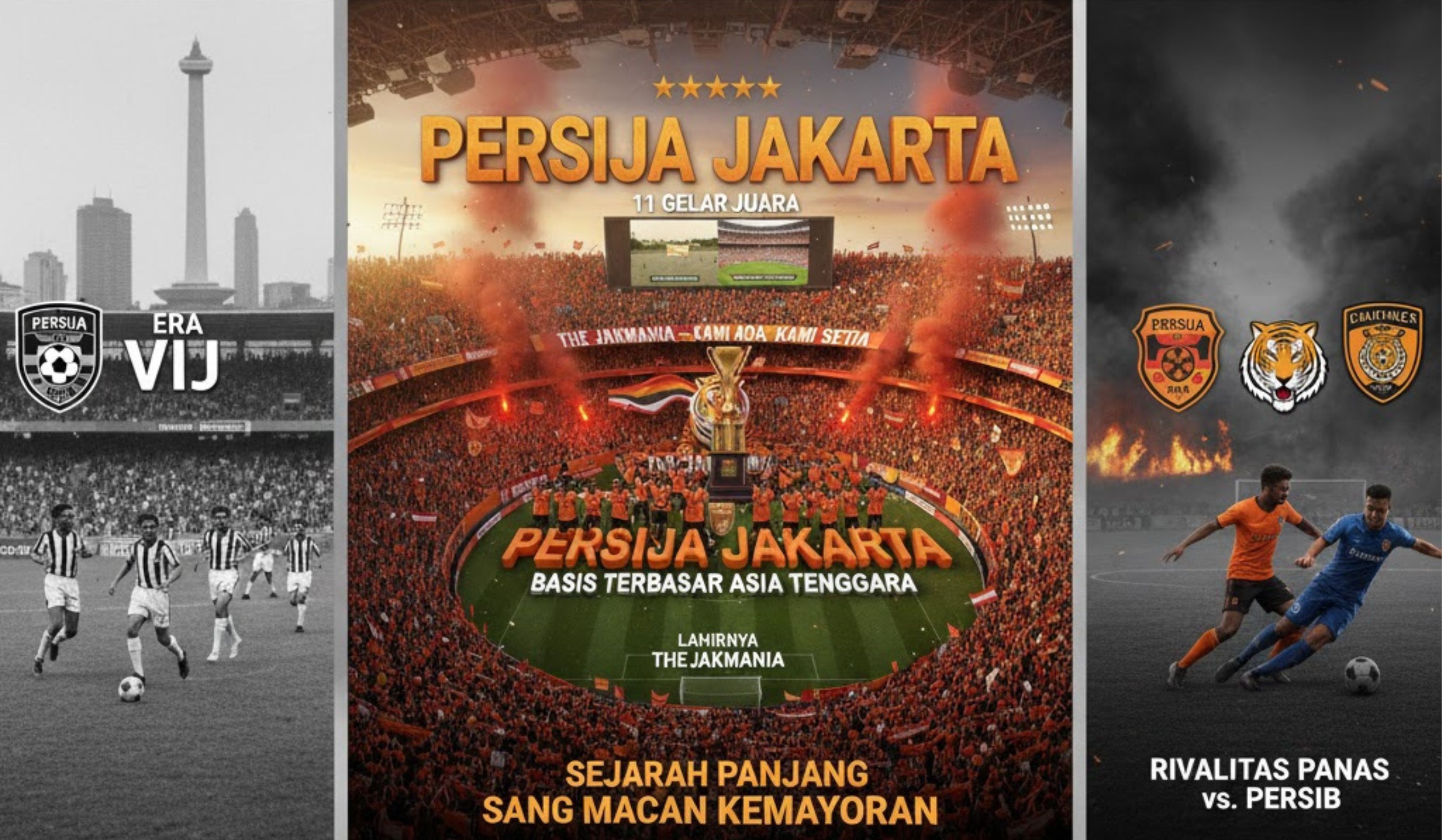 Sejarah Persija Jakarta dari era VIJ, 11 gelar juara, lahirnya The Jakmania hingga rivalitas panas lawan Persib.
