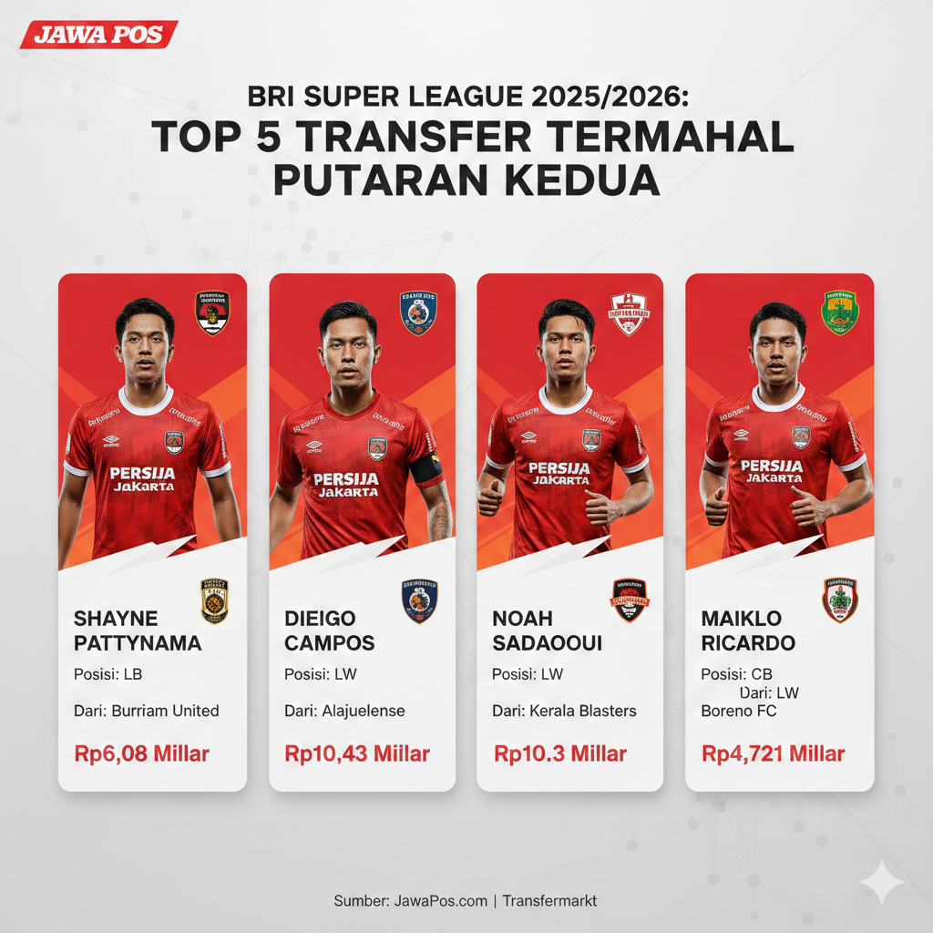 Cek update transfer pemain resmi BRI Super League 2025/2026! Shayne Pattynama ke Persija hingga manuver Persis Solo dan Bali United. Klik di sini!
