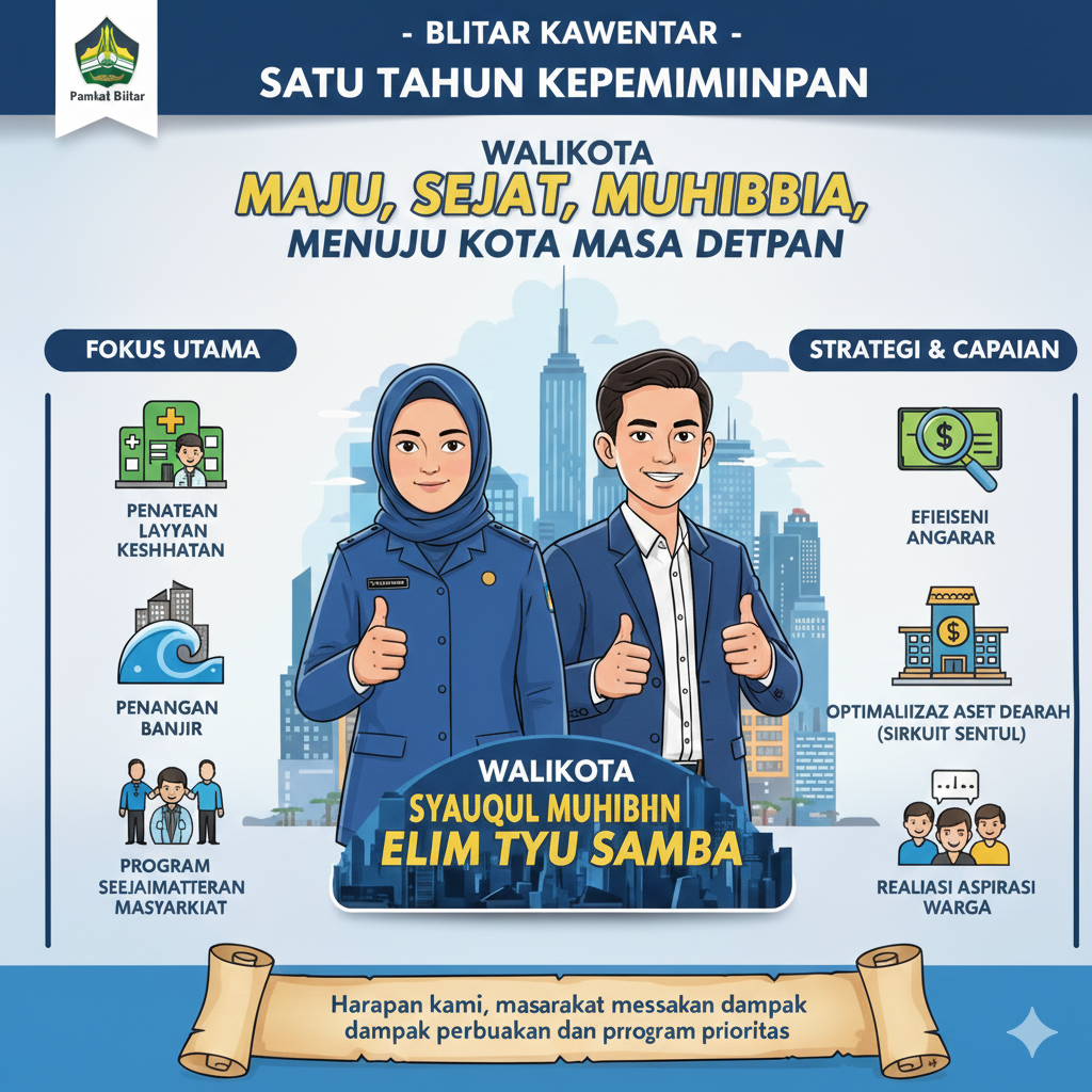 Setahun Mas Ibin-Mbak Elim Pimpin Kota Blitar Fokus Tata Pelayanan dan Gali Potensi Pendapatan