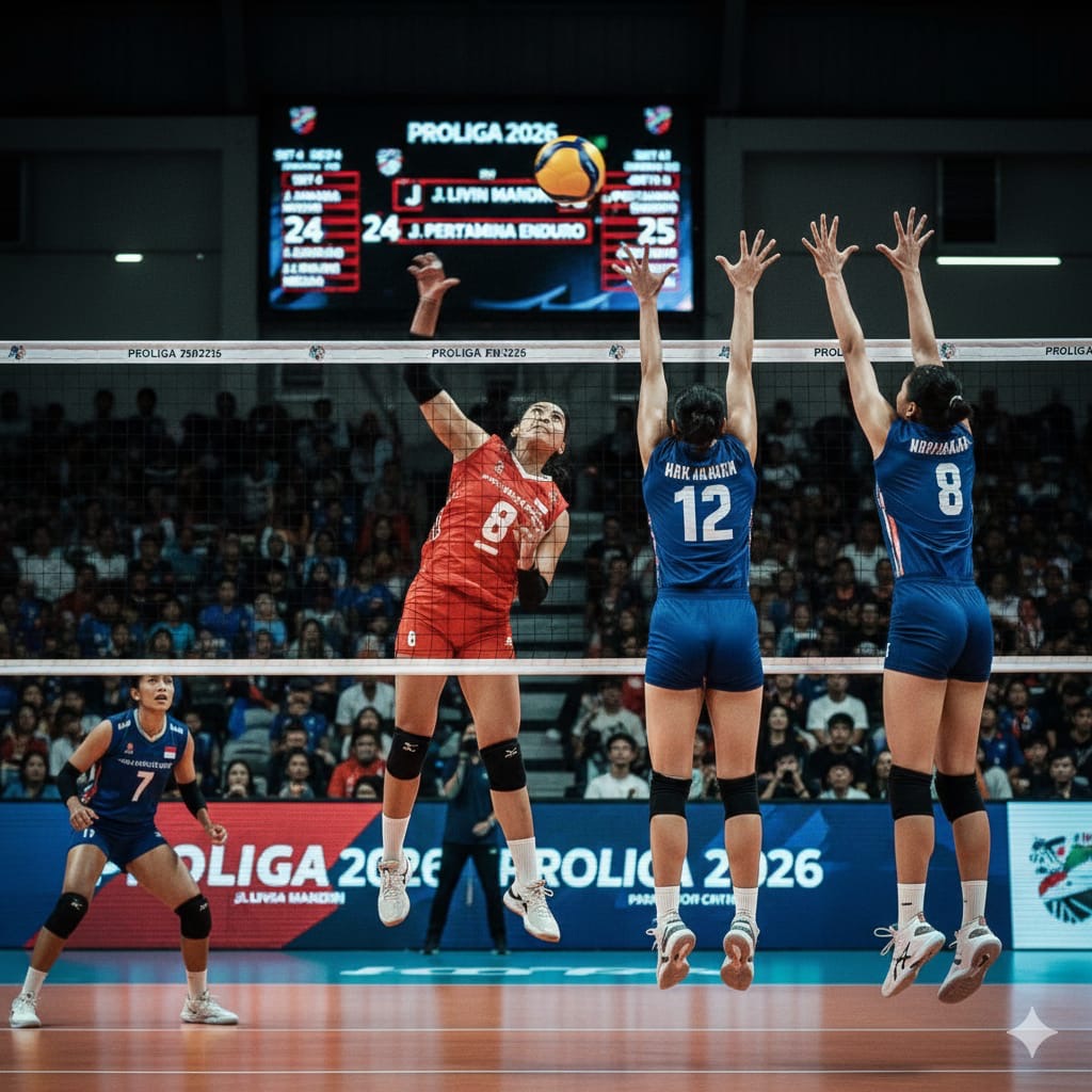 Hasil Proliga 2026 pekan kedua, Jakarta Livin Mandiri vs Pertamina Enduro di Medan jadi momen krusial kebangkitan tim.