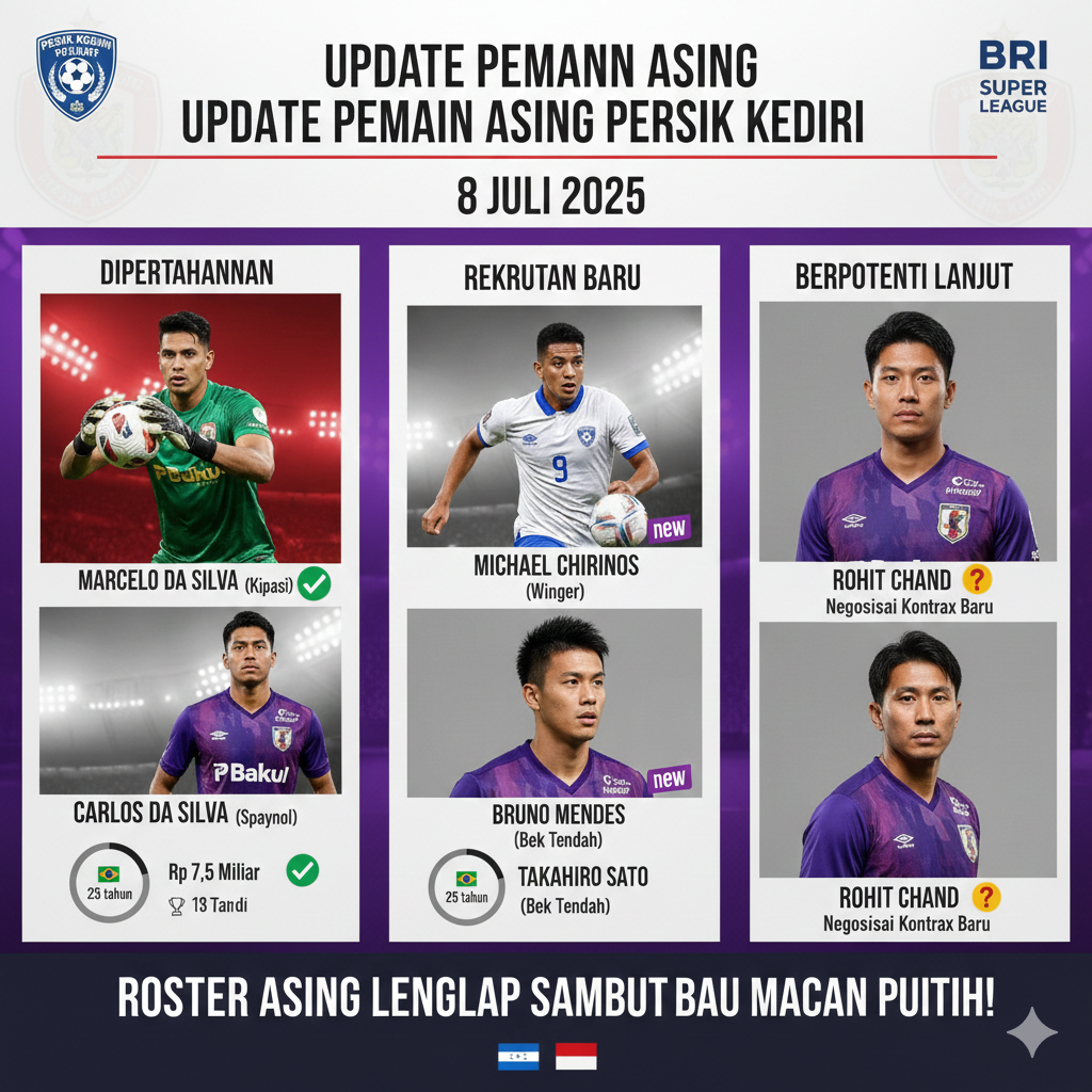 Update Pemain Asing Persik Kediri 8 Juli 2025: Dua Dipertahankan, Tiga Rekrutan Baru dan Rohit Chand Berpotensi Lanjut
