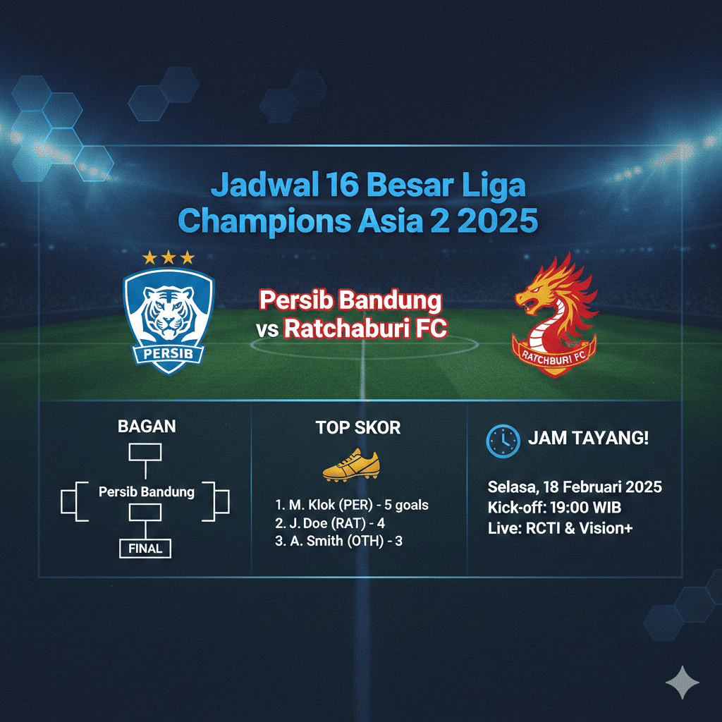 Jadwal 16 Besar Liga Champions Asia 2 2025: Persib Bandung vs Ratchaburi FC, Ini Bagan, Top Skor, dan Jam Tayangnya!  