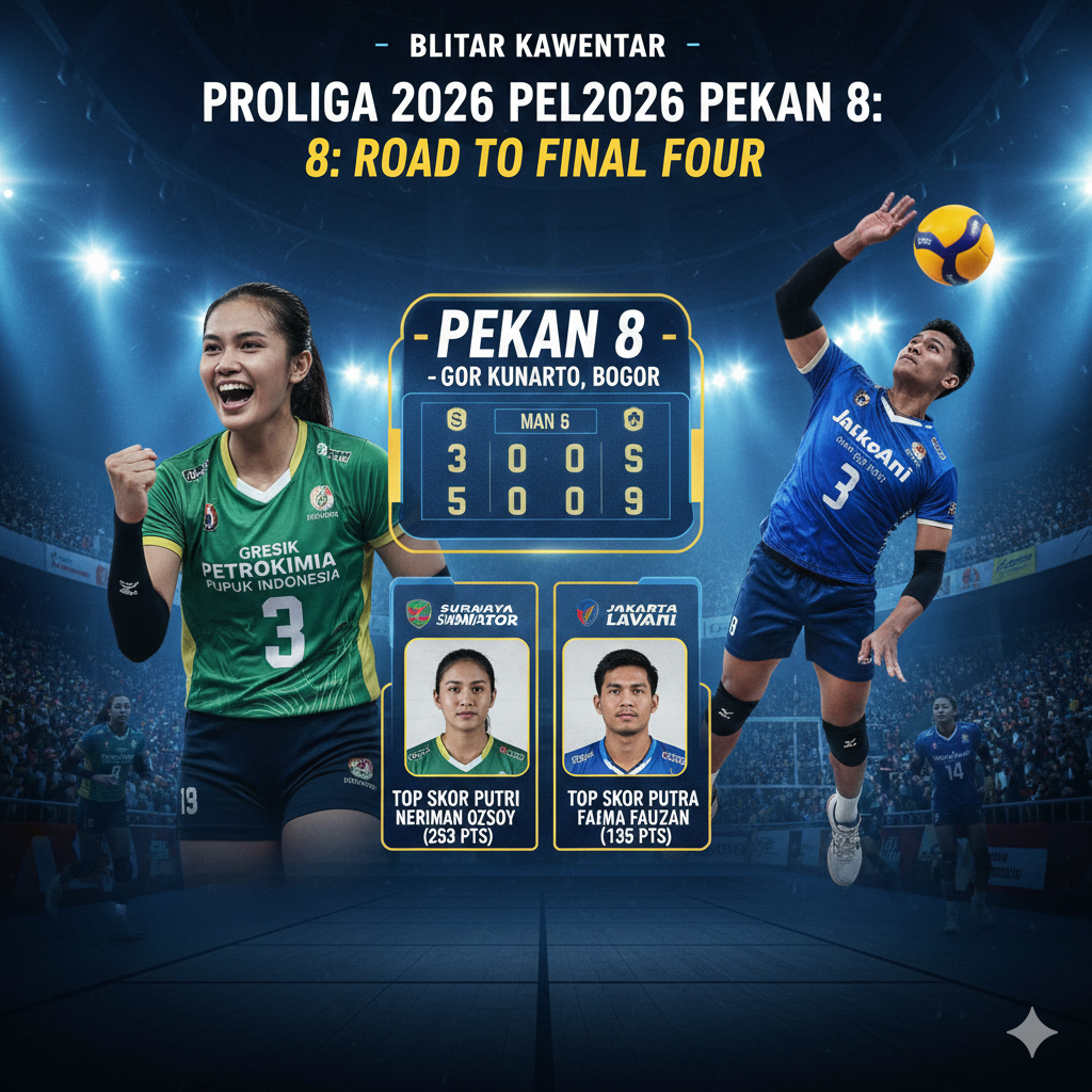 Rangkuman Proliga 2026: Gresik Petrokimia dan Jakarta LavAni pimpin klasemen. Simak hasil pertandingan pekan ke-7 dan jadwal lengkap pekan ke-8 di Bogor.