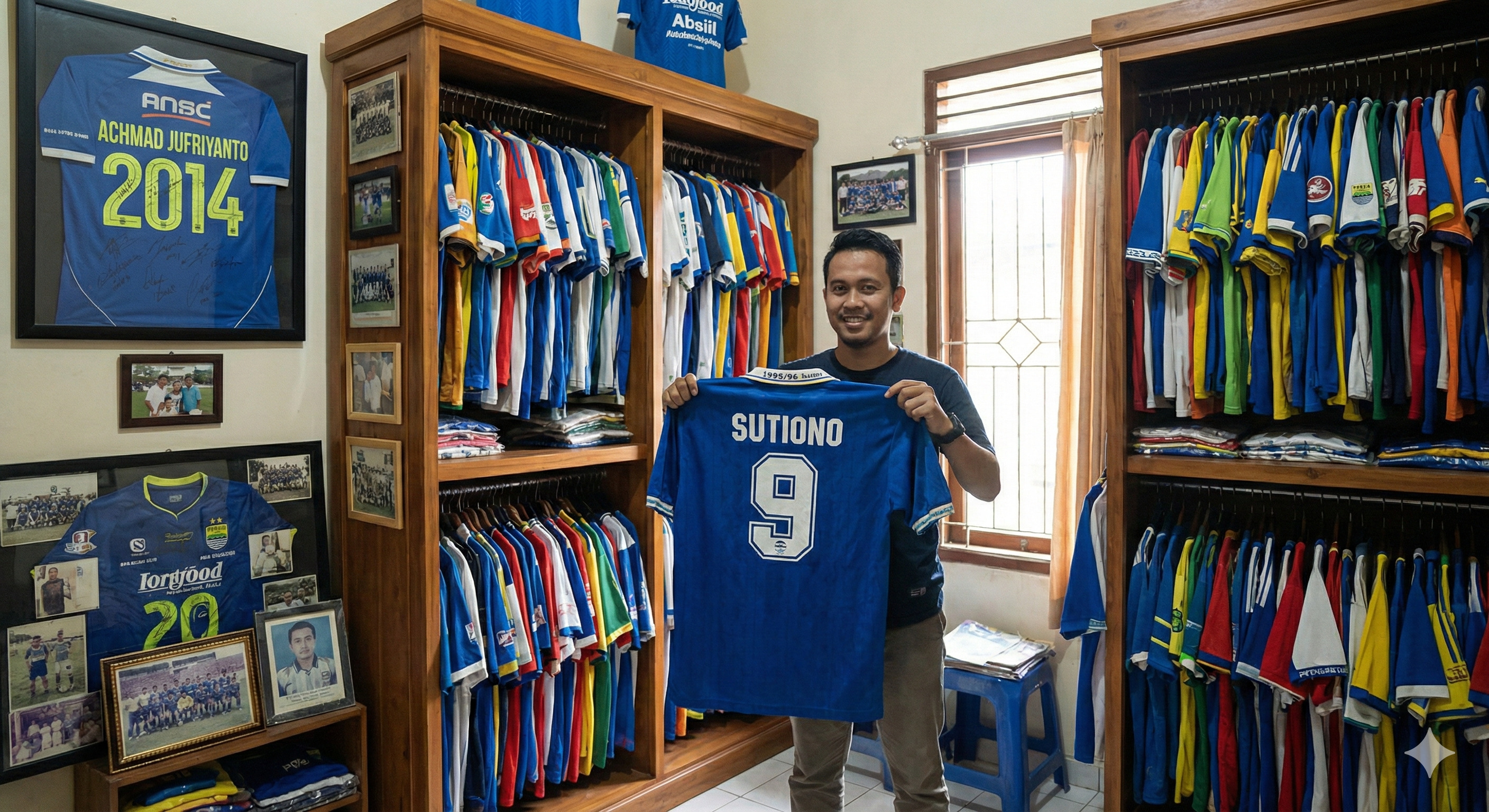 Intip kisah Fahri Abdul Rashid yang punya koleksi jersey Persib langka dari tahun 1995 hingga edisi final ISL 2014. Penuh sejarah.