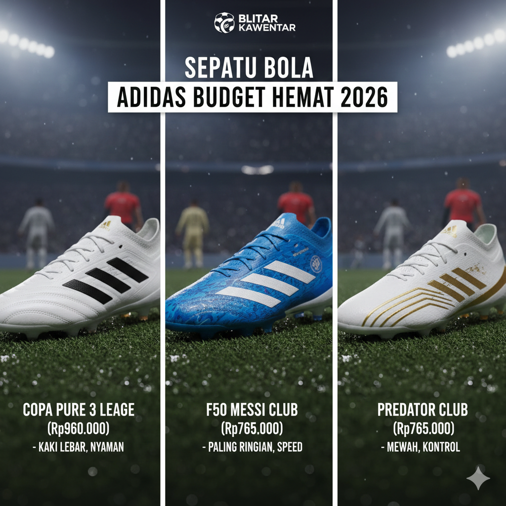 Bingung cari sepatu bola Adidas original harga murah? Cek rekomendasi sepatu bola Adidas di bawah Rp1 juta: Dari Copa Pure 3 League hingga F50 edisi Messi.