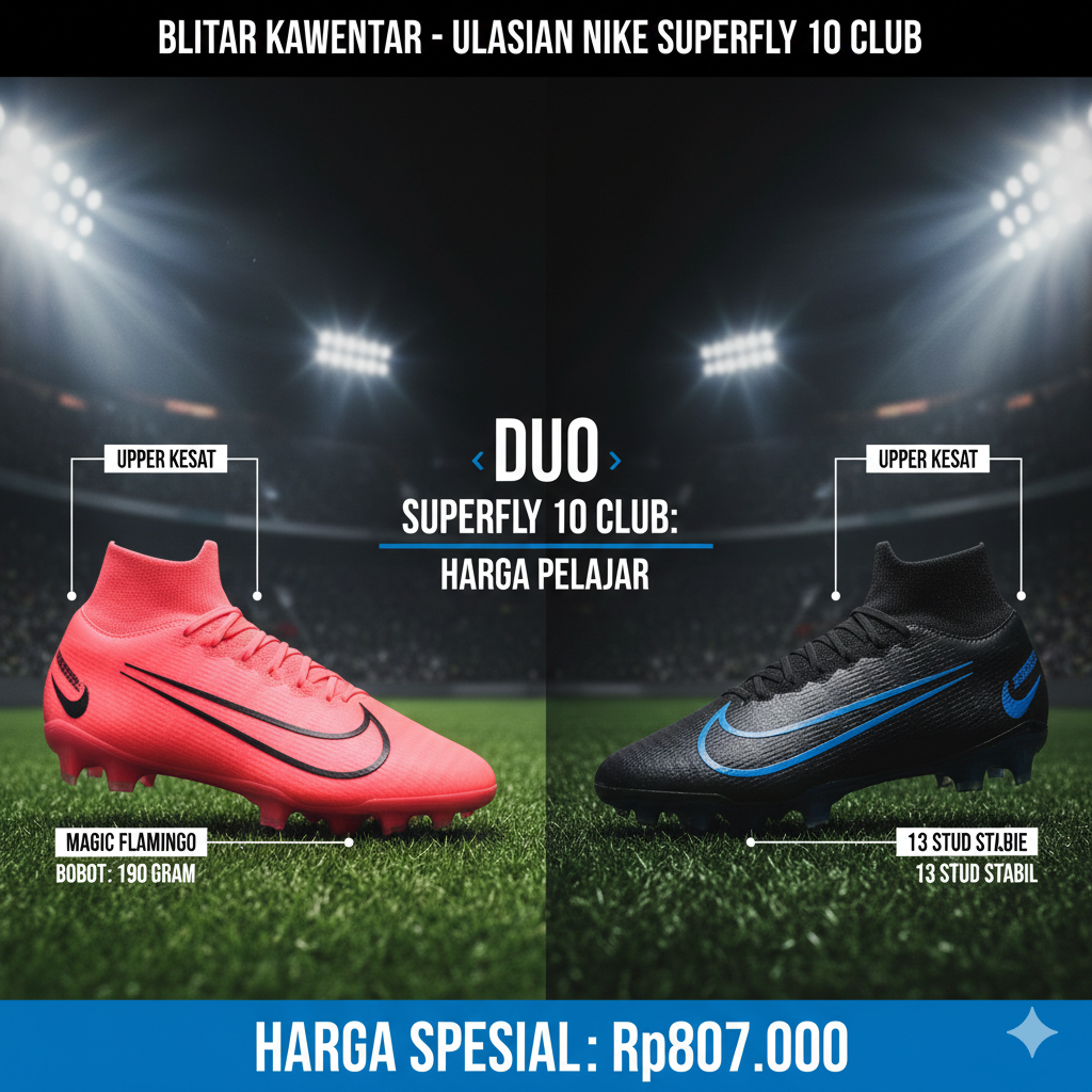 Review Nike Superfly 10 Club: Sepatu bola Nike terbaru harga di bawah 1 juta. Cek keunggulan material upper keset, bobot ringan, dan harga terbarunya di sini!