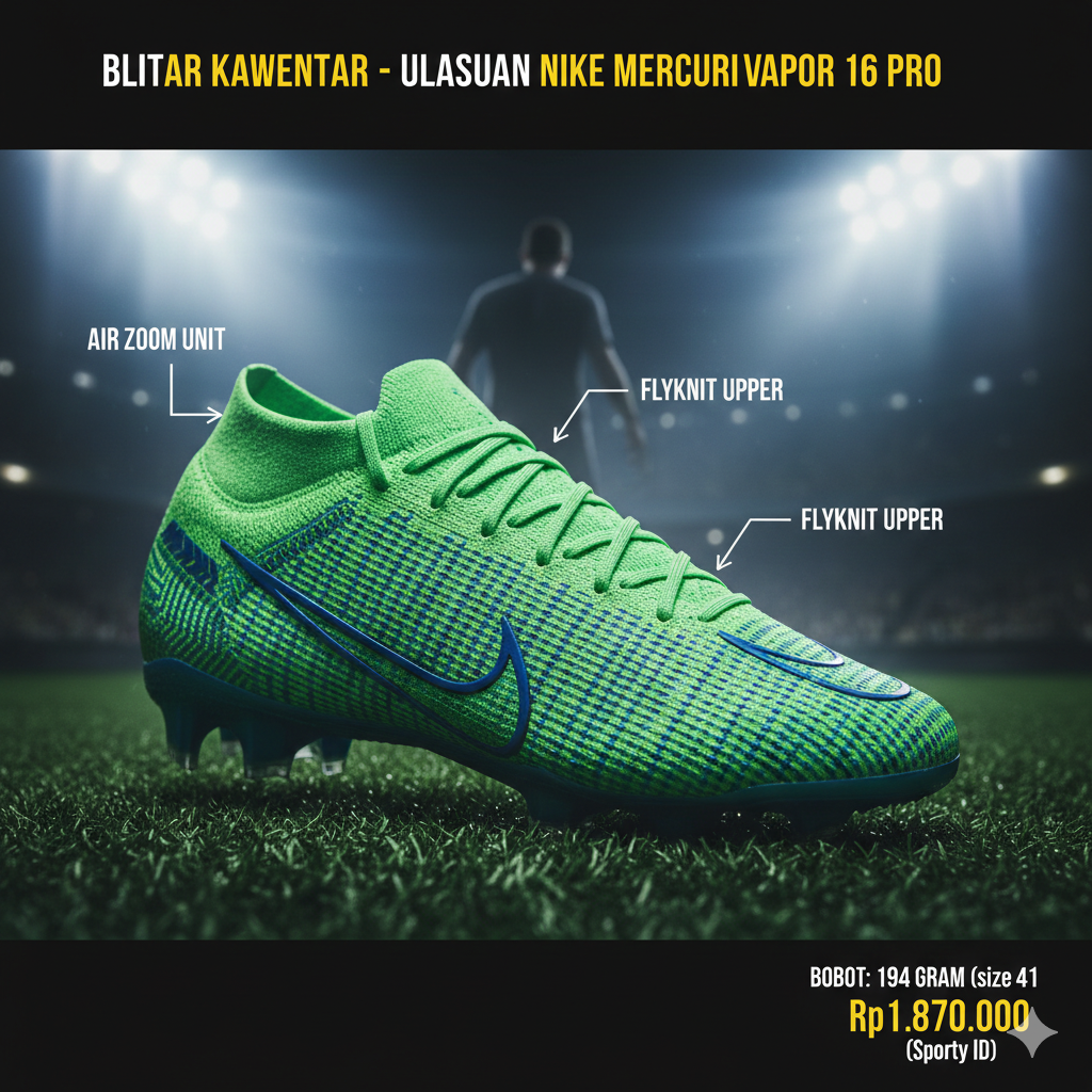 Review Nike Mercurial Vapor 16 Pro: Performa lari cepat dengan material Flyknit dan Air Zoom. Cek perbandingan harga dan spesifikasinya di sini!