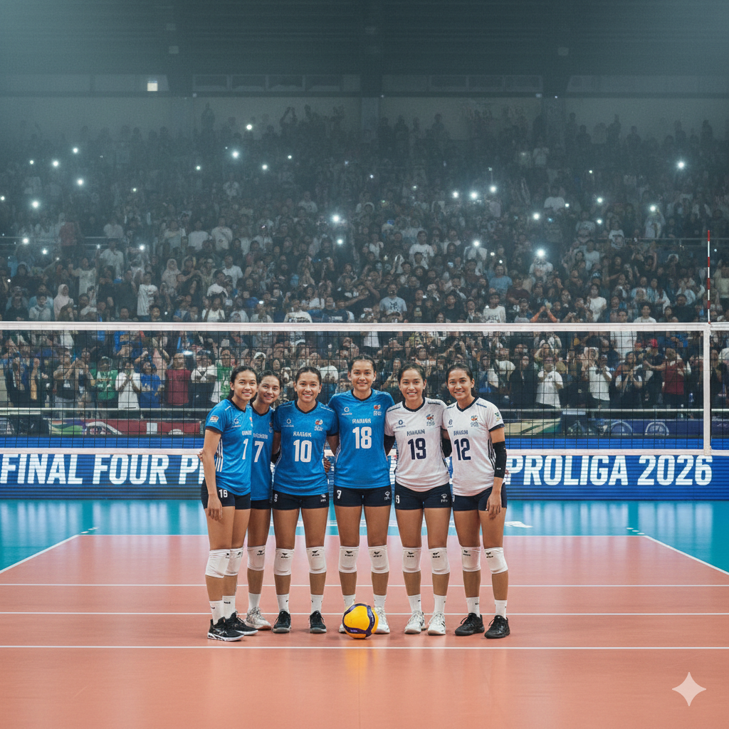 Update klasemen dan berita final four Proliga 2026: Juara bertahan Bandung BJB resmi gugur! Simak jadwal siaran langsung Moji TV pekan ke-8 selengkapnya.