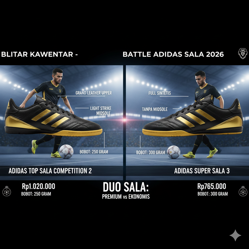 Bingung pilih Adidas Top Sala Competition 2 atau Super Sala 3? Simak perbandingan material, bobot, hingga harganya agar tidak salah beli!