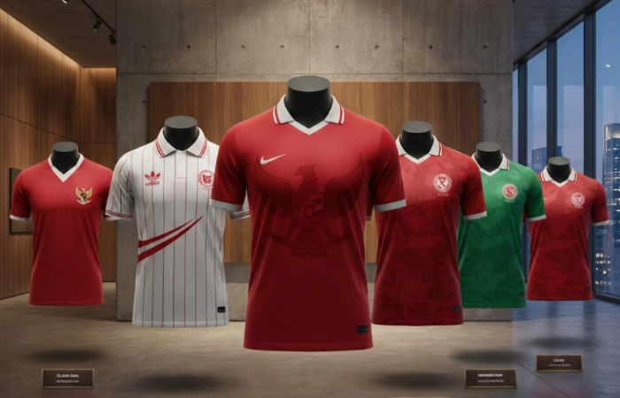 Jersey timnas dari masa ke masa, dari era klasik hingga 2025, menunjukkan evolusi desain dan identitas sepak bola Indonesia.
