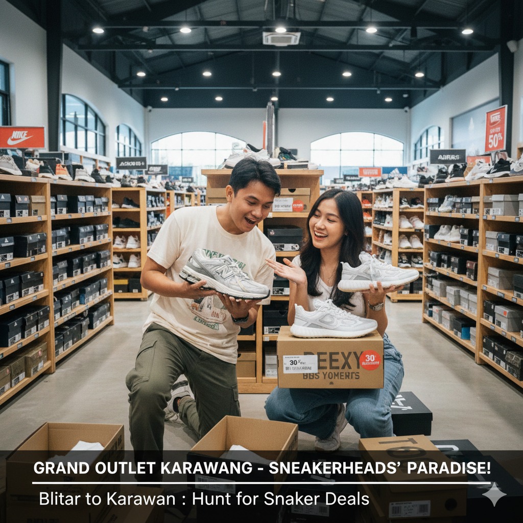 Cari sneakers diskon? Cek review lengkap The Grand Outlet Karawang! Ada Nike, Adidas YEEZY, hingga New Balance diskon 70%. Buruan serbu sebelum kehabisan!